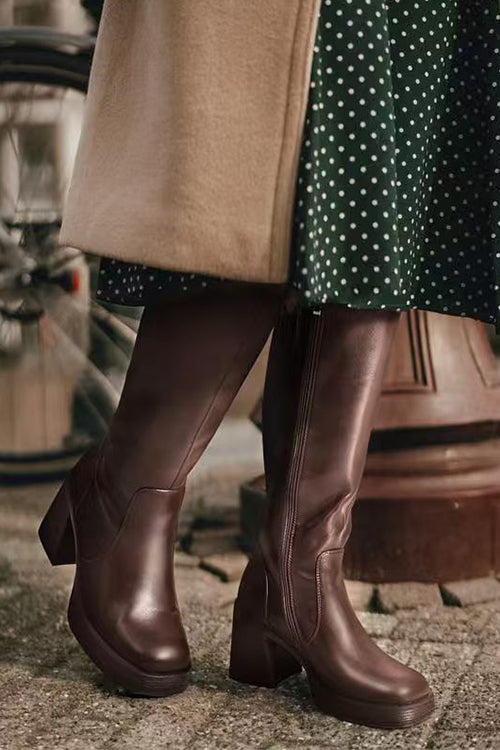 Margovil Square Toe Chunky Block Side Zipper High Boots, view 3