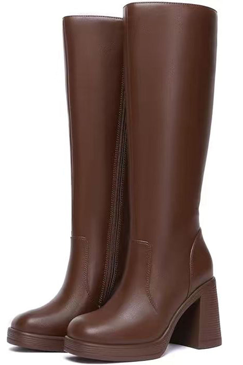 Margovil Square Toe Chunky Block Side Zipper High Boots, view 4