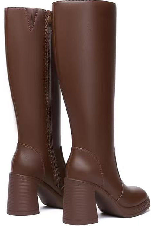 Margovil Square Toe Chunky Block Side Zipper High Boots, view 5