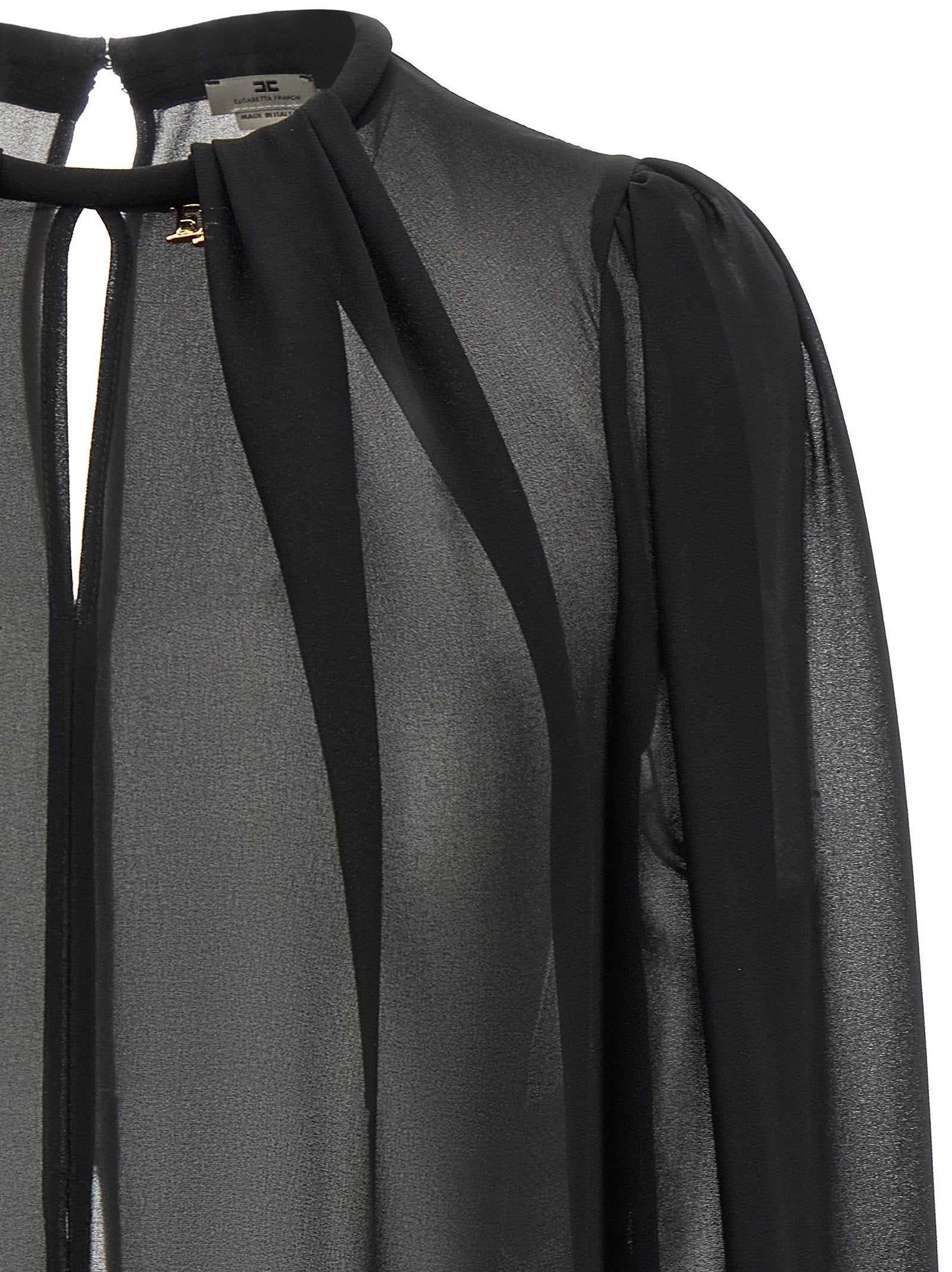 Elisabetta Franchi Draped Georgette Tunic — Black, view 3