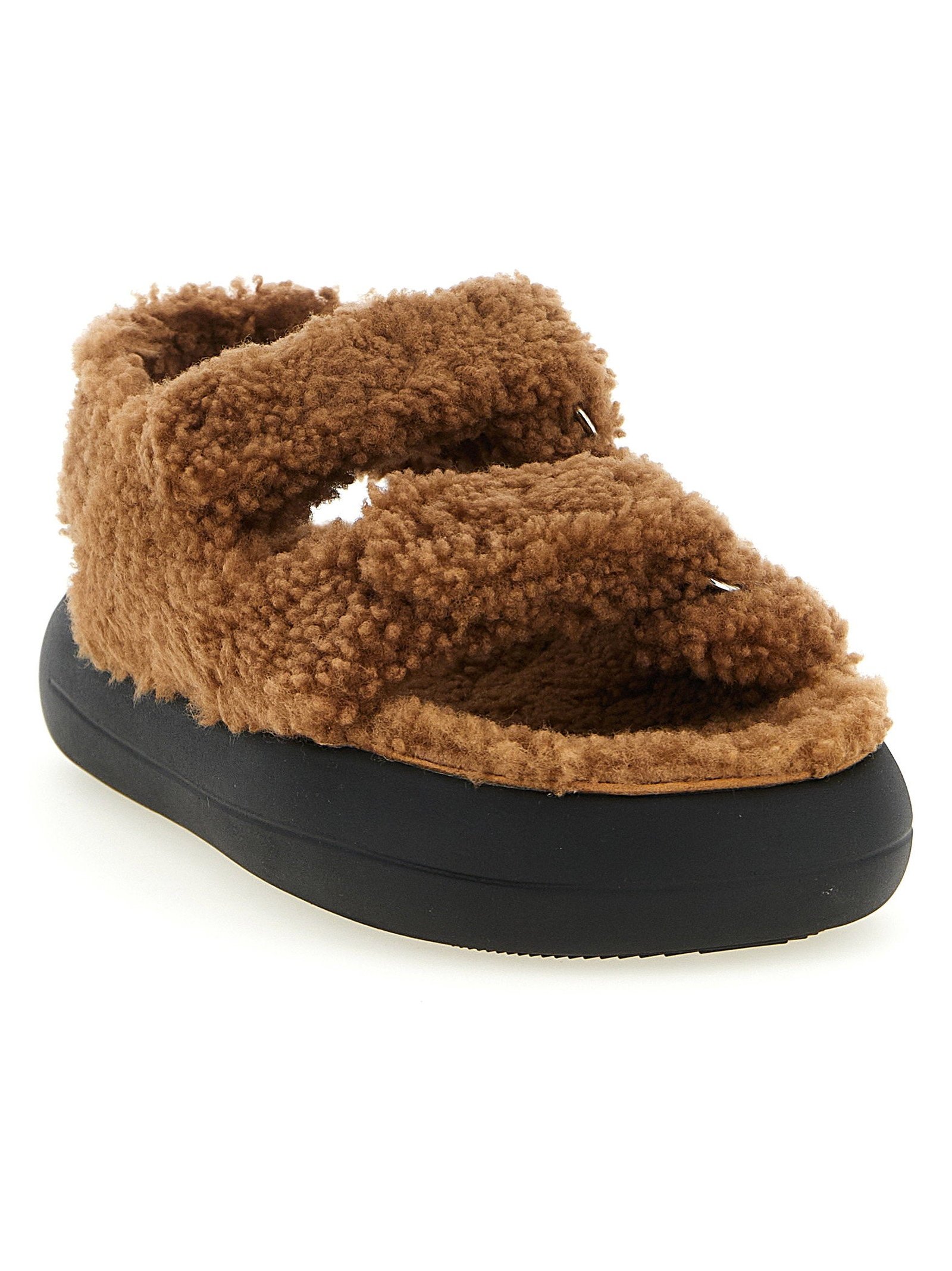 Moon Boot Shearling Sandal — Brown, view 2