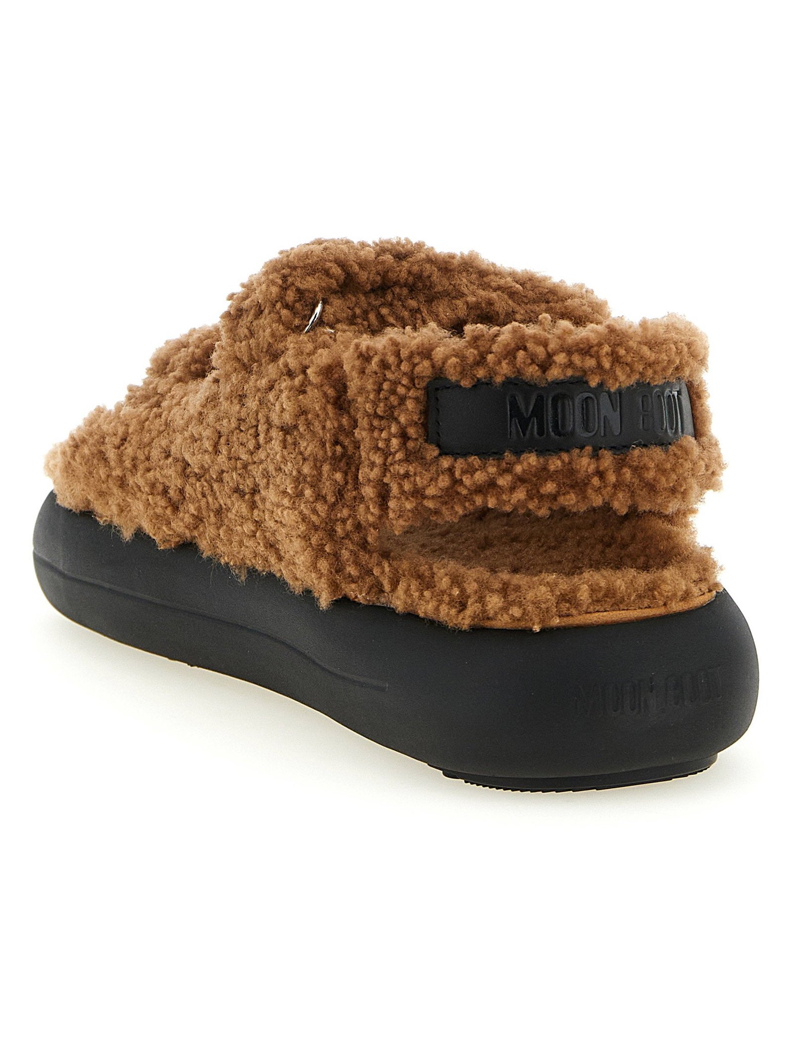 Moon Boot Shearling Sandal — Brown, view 3