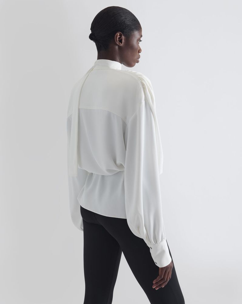 Iro Draped Tie-Neck Shirt — White, view 2