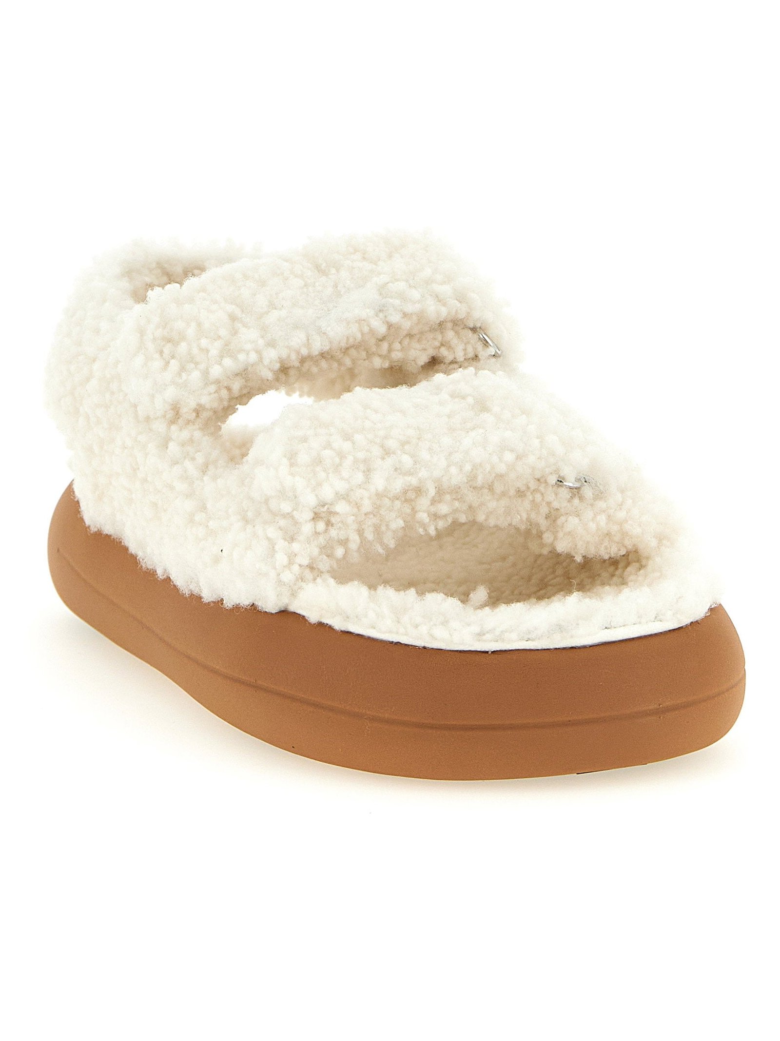 Moon Boot Shearling Sandals — White, view 2