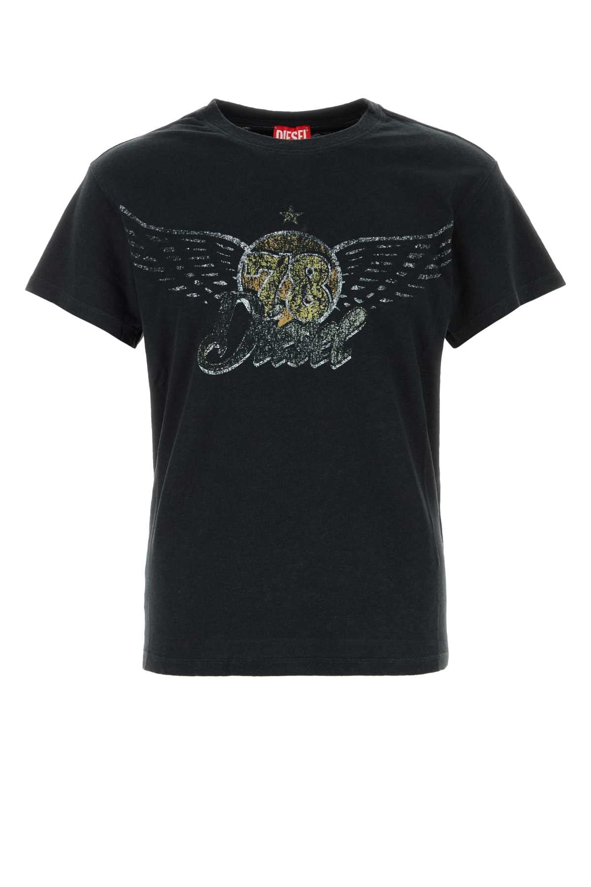Diesel Graphic Print Cotton-Hemp T-Shirt — Black by Diesel