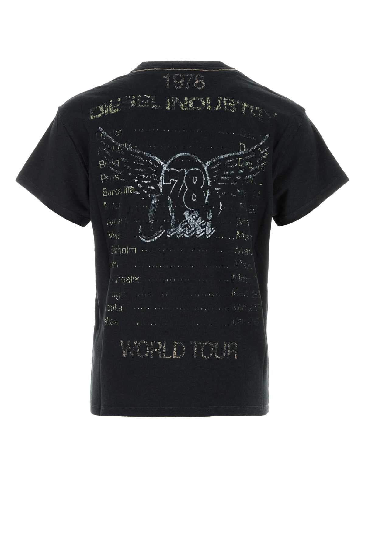 Diesel Graphic Print Cotton-Hemp T-Shirt — Black, view 2