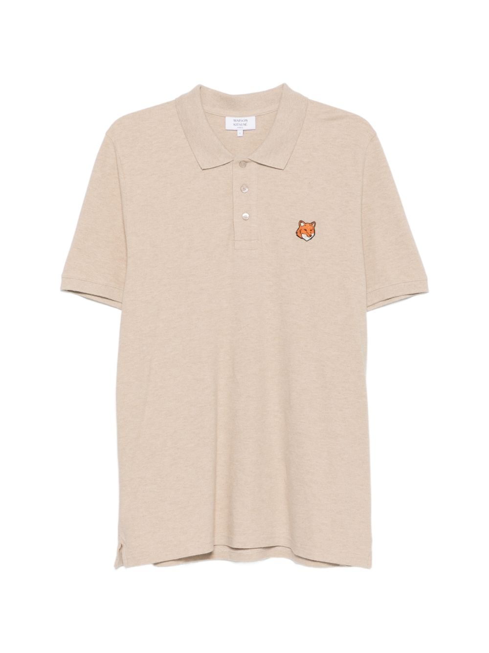 Maison Kitsuné Fox Head Embroidered Polo — Beige by Maison Kitsune
