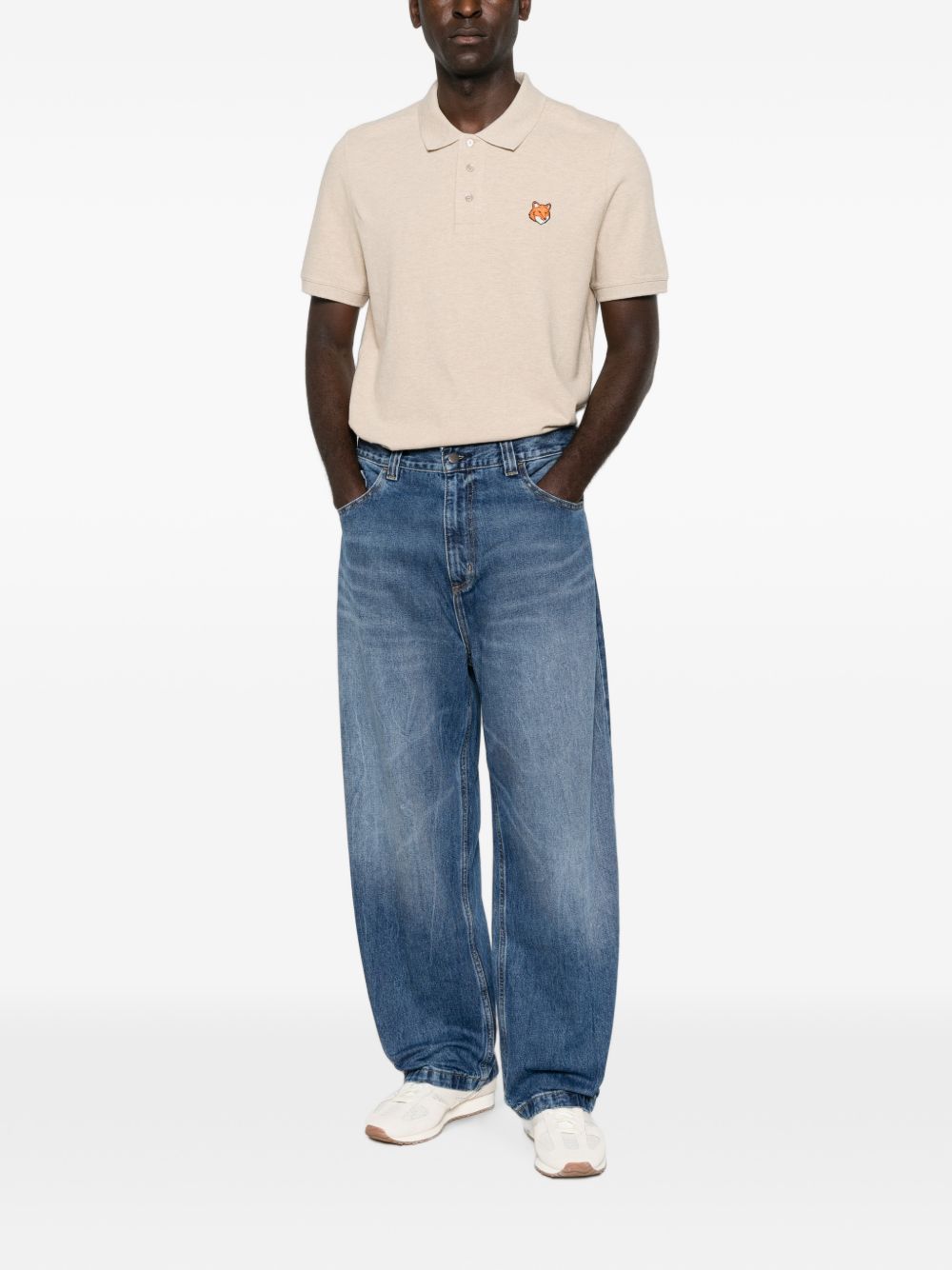 Maison Kitsuné Fox Head Embroidered Polo — Beige, view 3