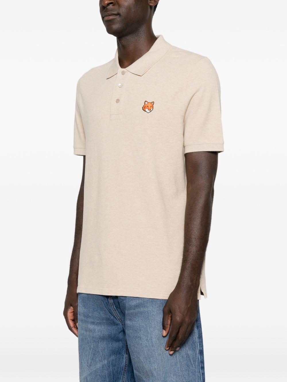 Maison Kitsuné Fox Head Embroidered Polo — Beige, view 4