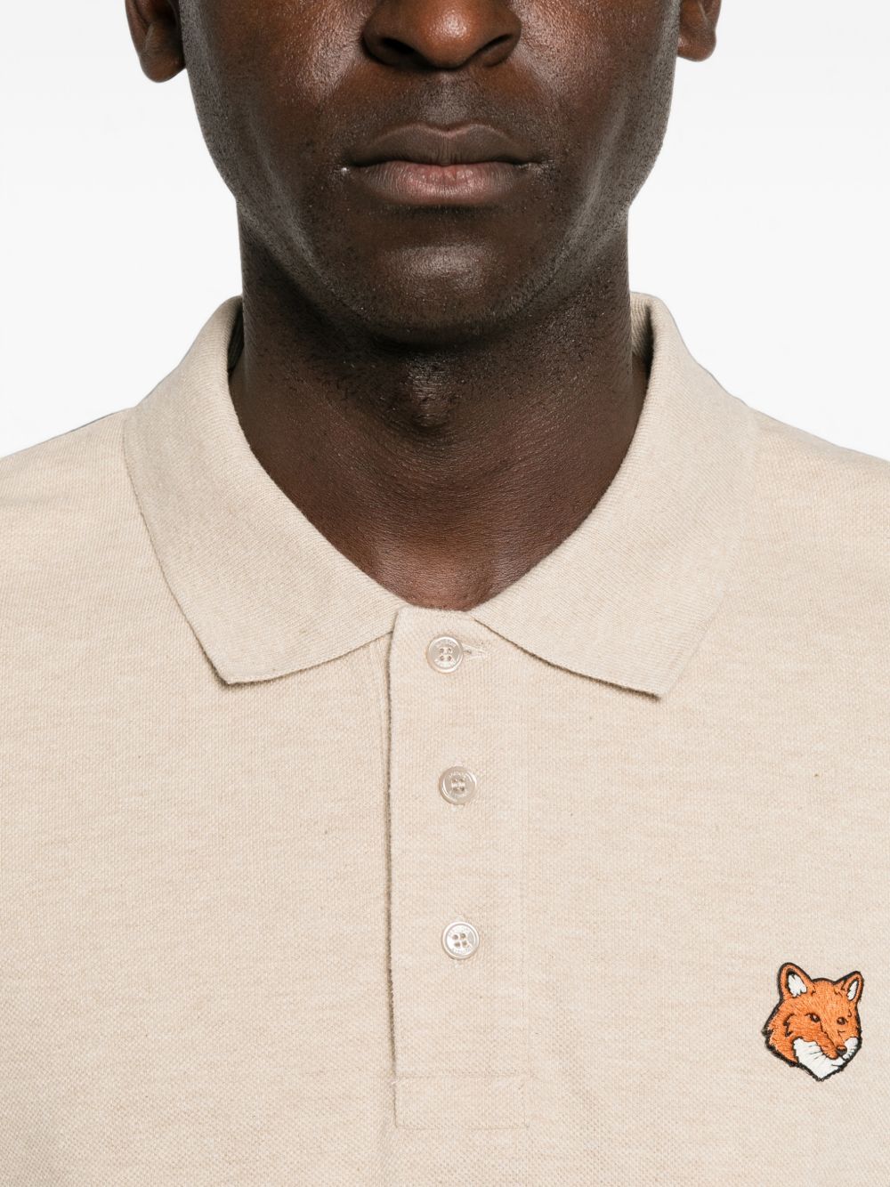 Maison Kitsuné Fox Head Embroidered Polo — Beige, view 5