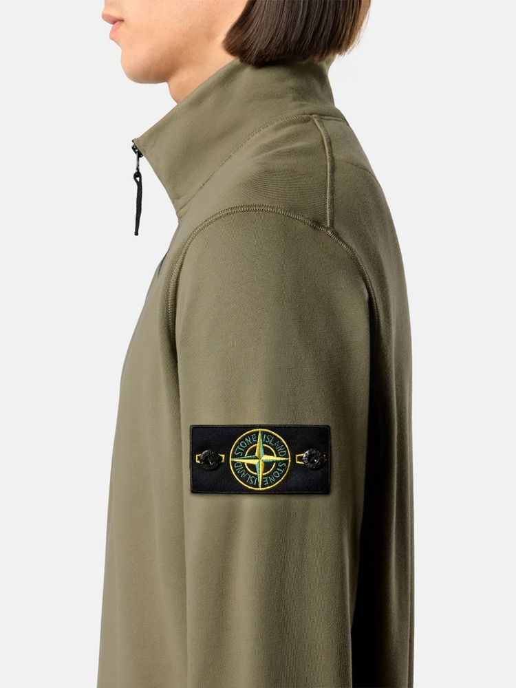Stone Island Half-Zip Cotton Sweatshirt — Khaki, view 2