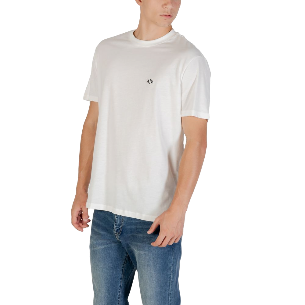 Armani Exchange Logo-Embroidered Cotton T-Shirt — Cream, view 3