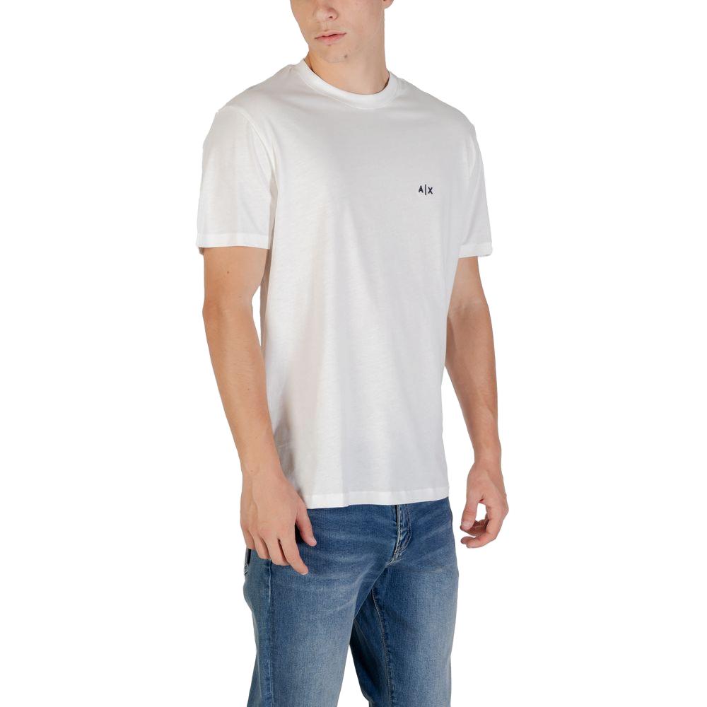 Armani Exchange Logo-Embroidered Cotton T-Shirt — Cream, view 4