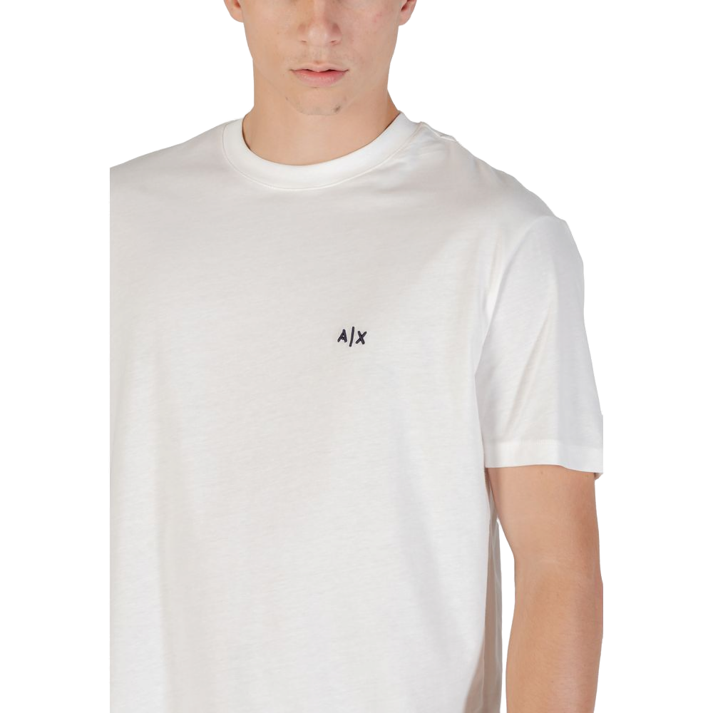 Armani Exchange Logo-Embroidered Cotton T-Shirt — Cream, view 5