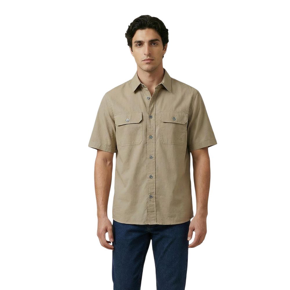 Armani Exchange Short-Sleeve Cotton Shirt — Beige by Armani Exchange