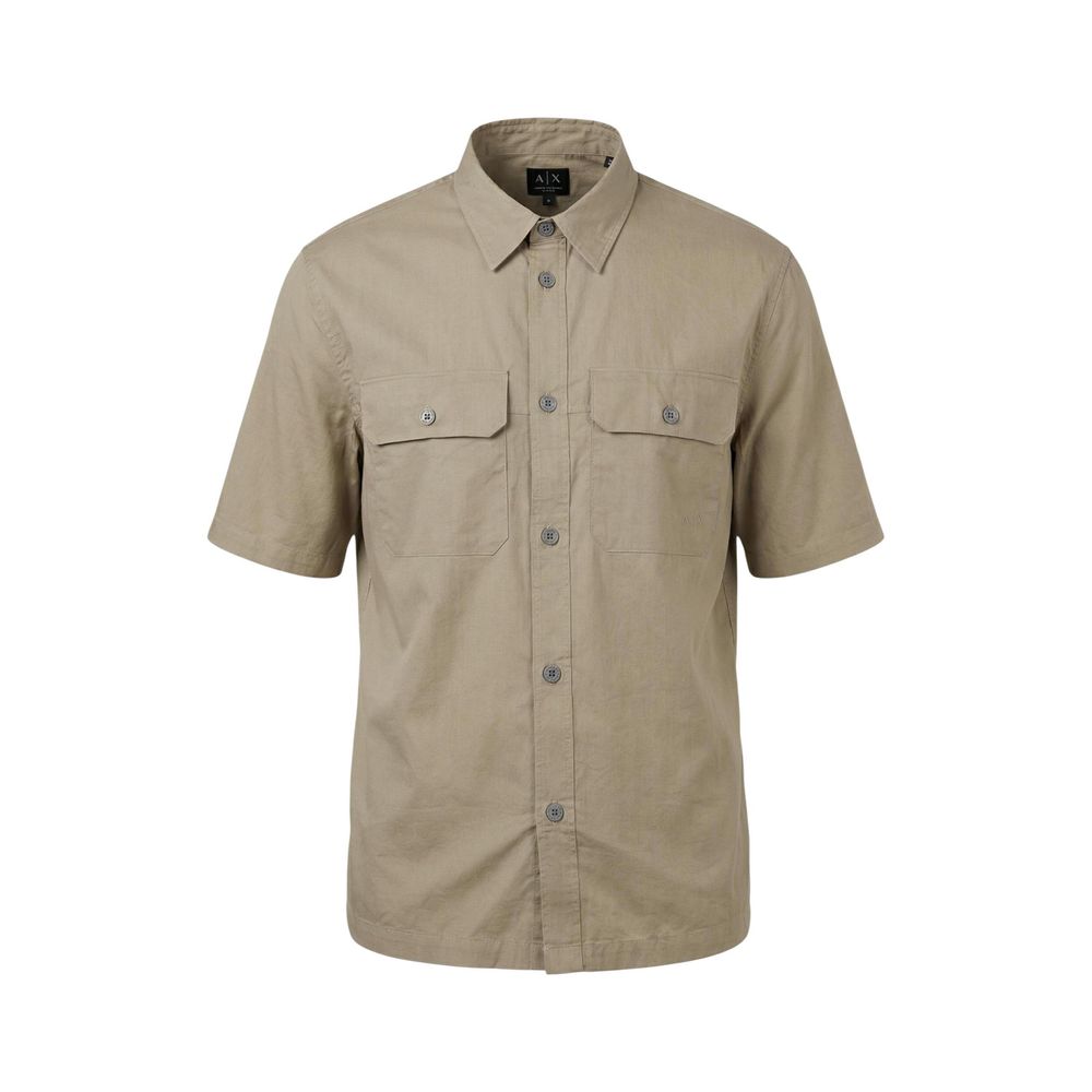 Armani Exchange Short-Sleeve Cotton Shirt — Beige, view 2