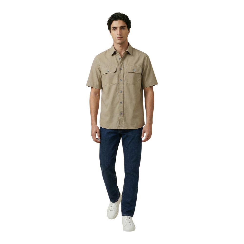 Armani Exchange Short-Sleeve Cotton Shirt — Beige, view 4