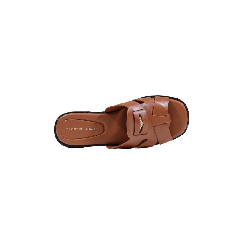 Tommy Hilfiger Leather Crossover Sandals — Brown, view 2
