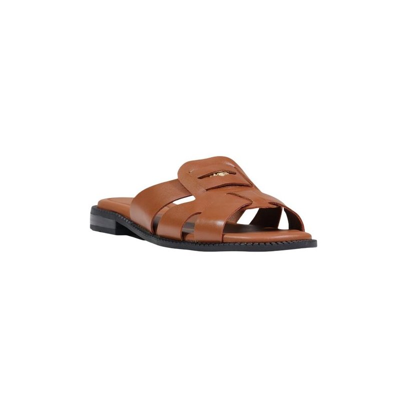 Tommy Hilfiger Leather Crossover Sandals — Brown, view 3