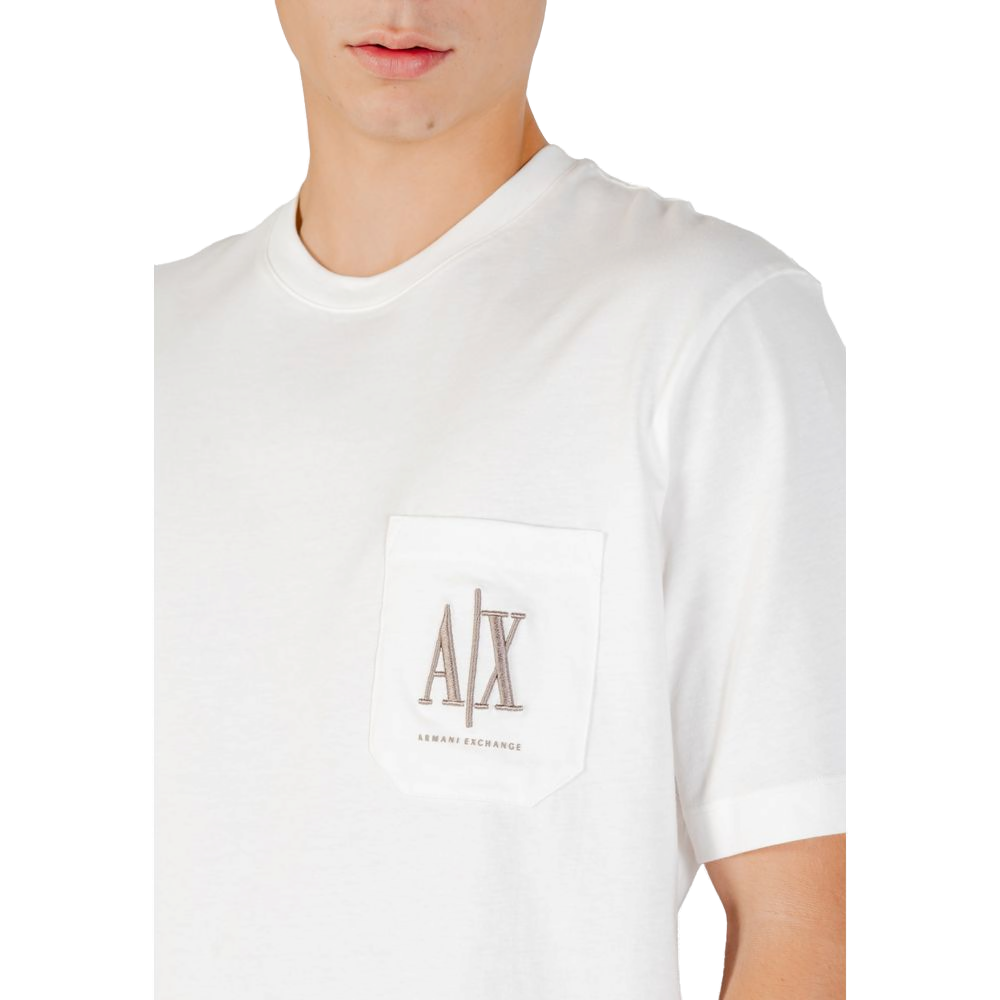 Armani Exchange Logo-Print Cotton T-Shirt — Cream, view 5