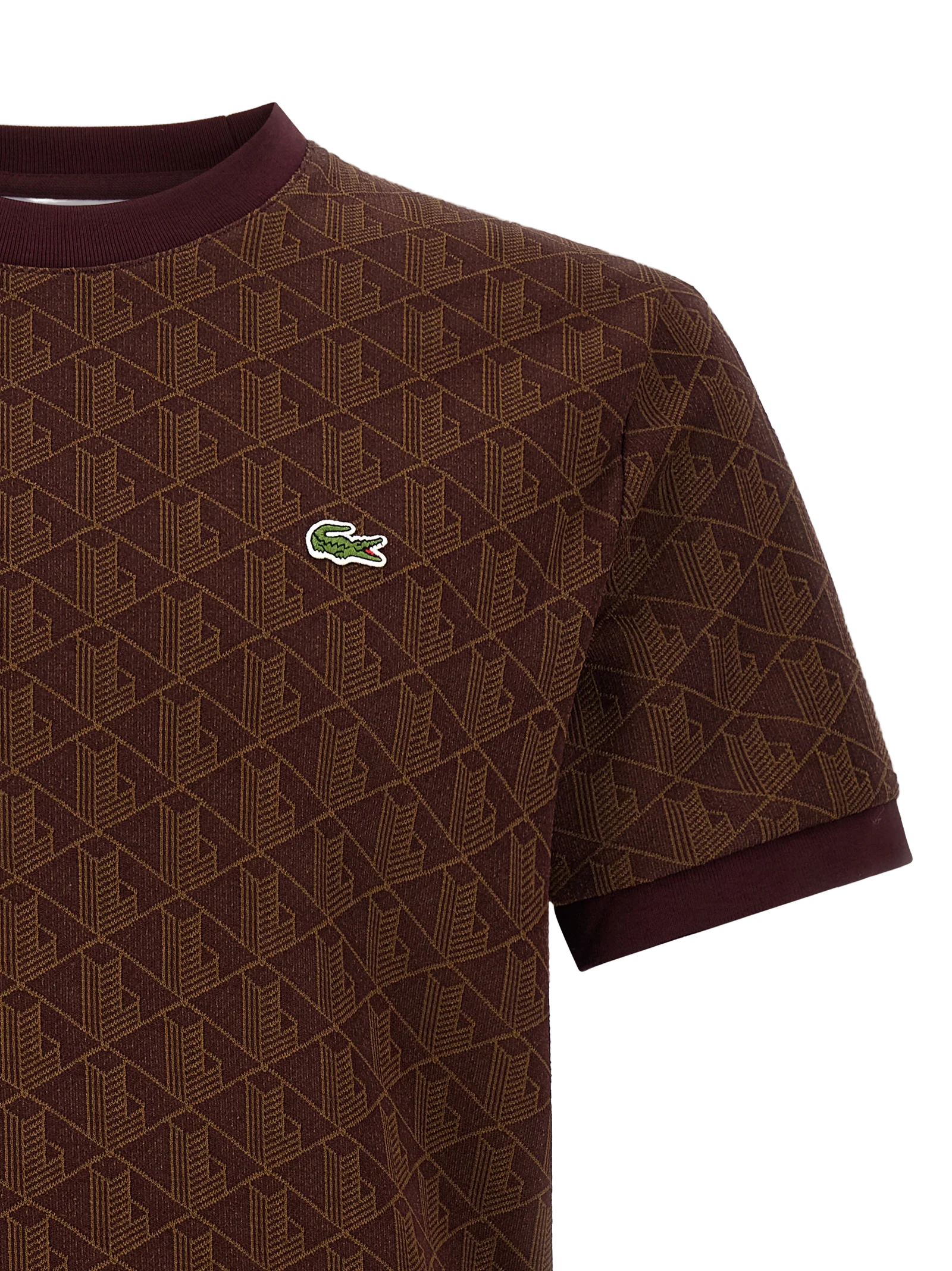 Lacoste Geometric Jacquard T-Shirt — Brown, view 3