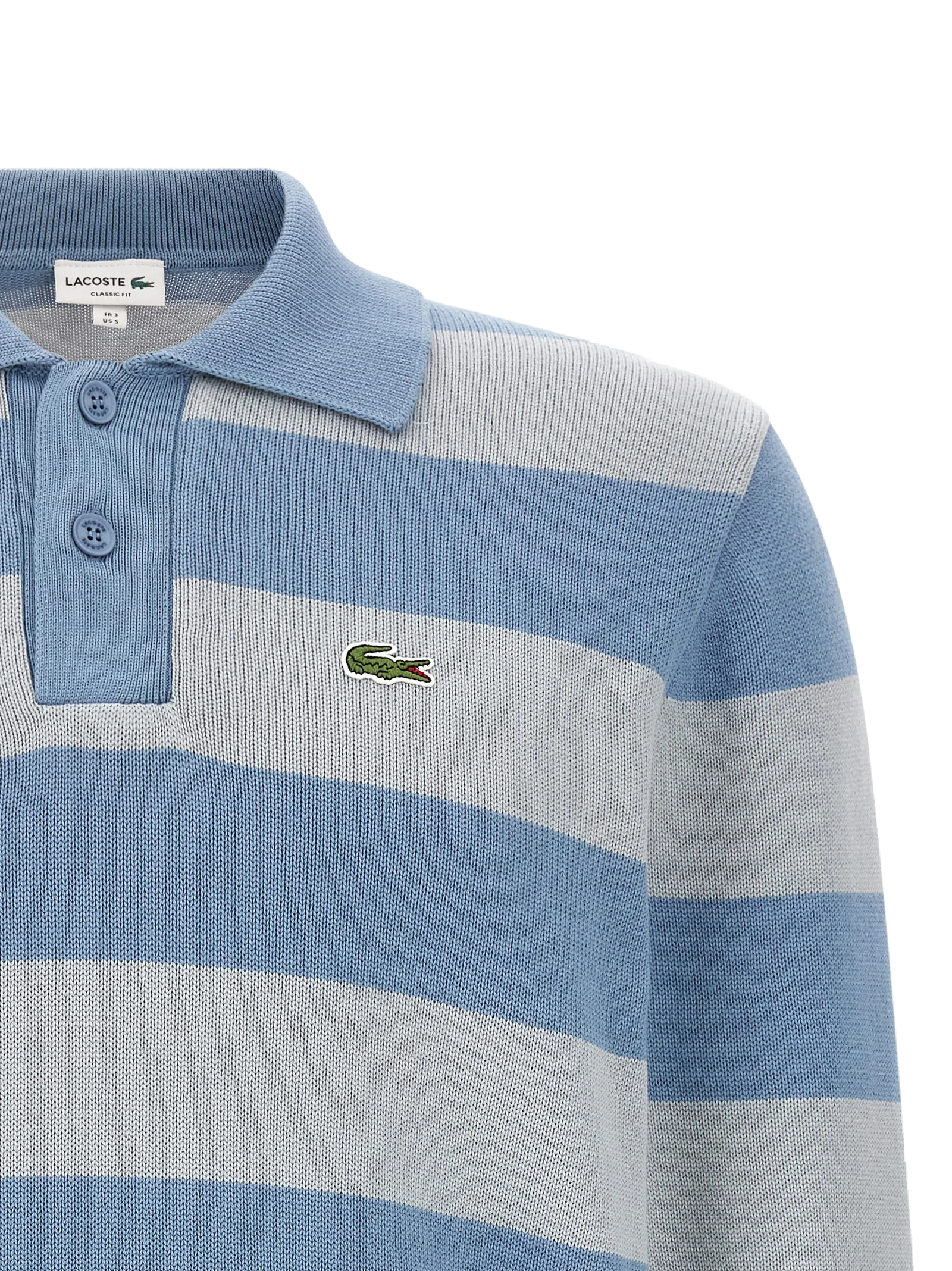 Lacoste Striped Cotton Polo Shirt — Blue, view 3