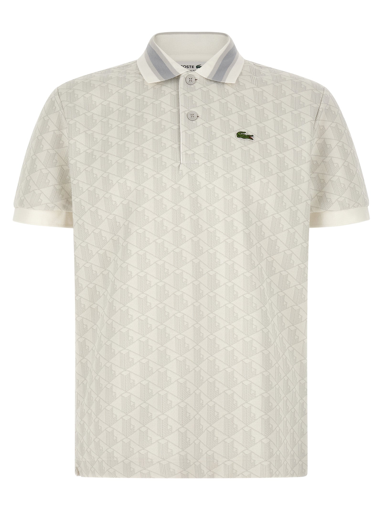 Lacoste Jacquard Geometric Monogram Polo — White by Lacoste