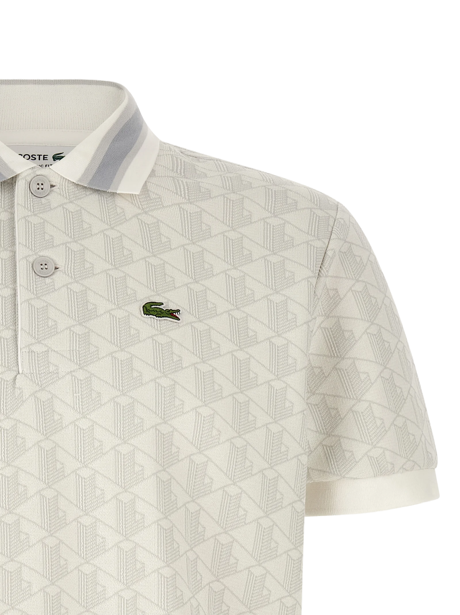 Lacoste Jacquard Geometric Monogram Polo — White, view 3