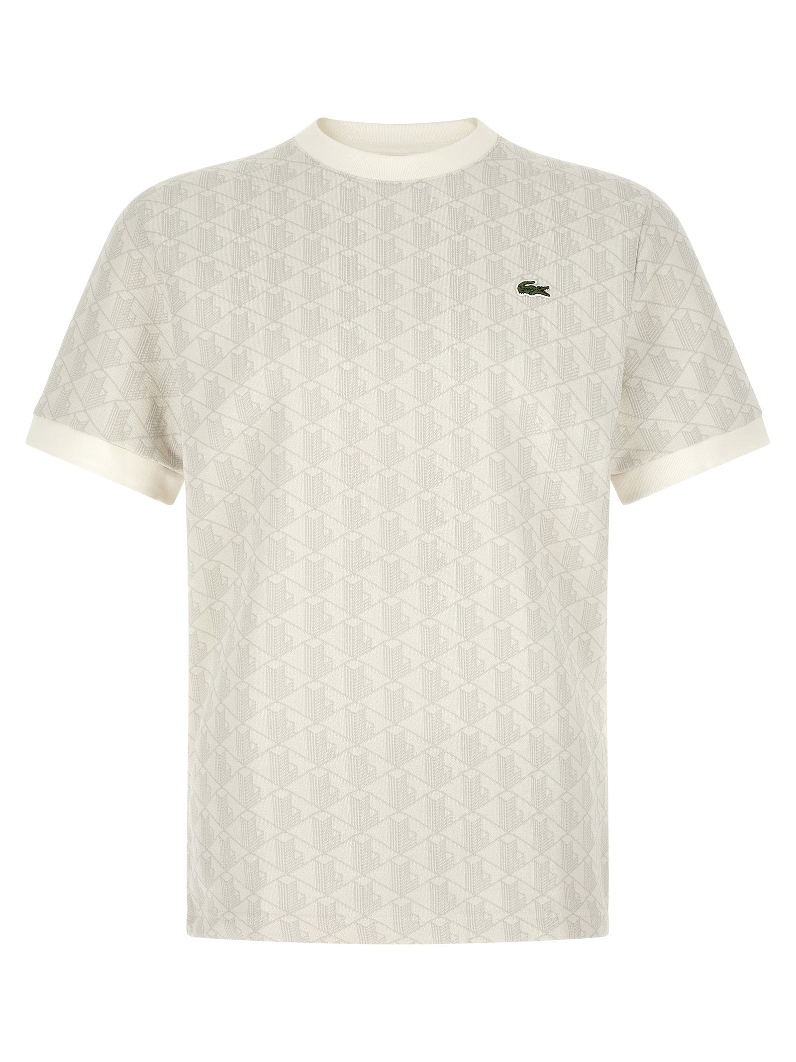 Lacoste Geometric Jacquard Cotton Blend T-Shirt — Beige by Lacoste