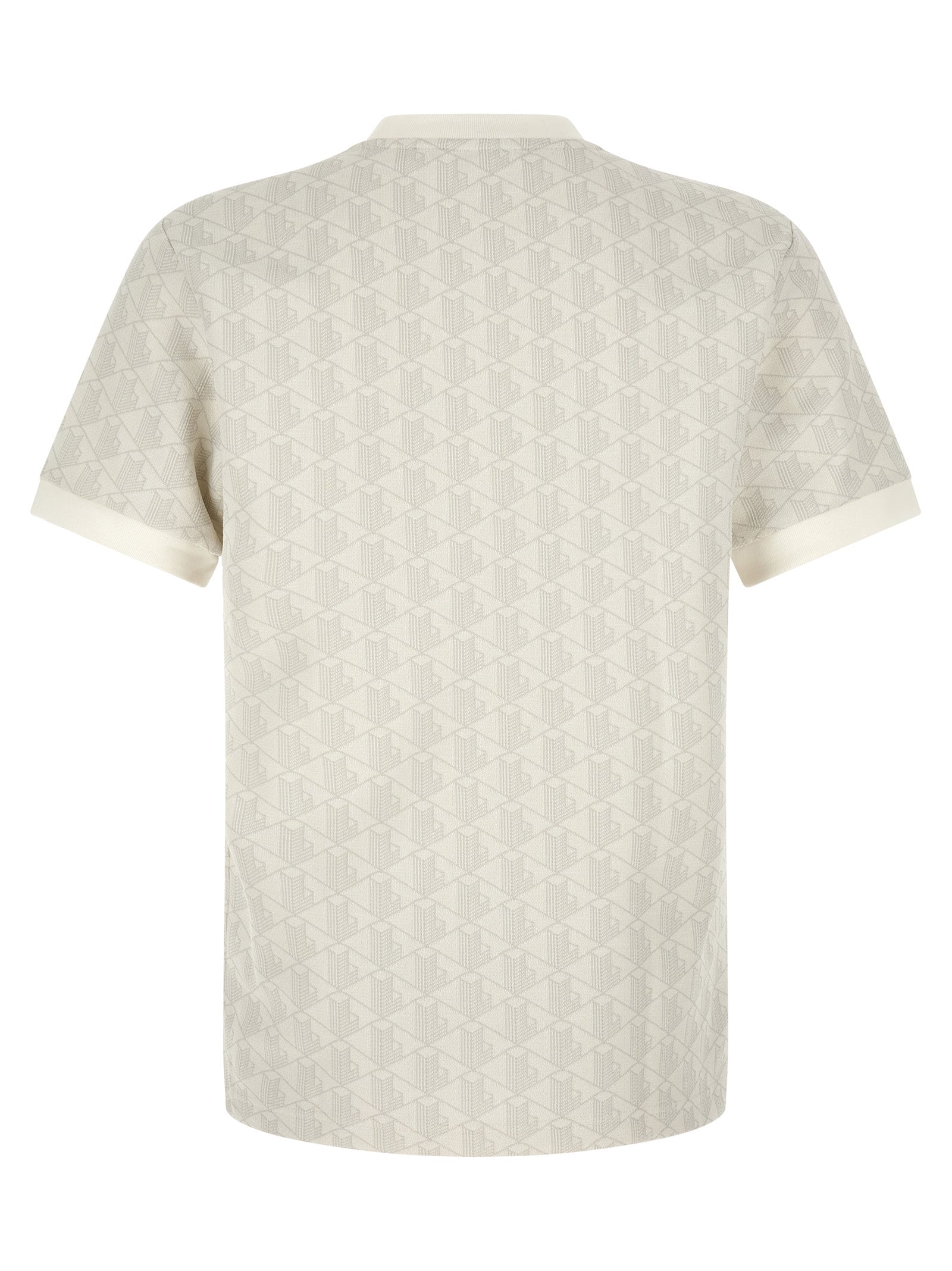 Lacoste Geometric Jacquard Cotton Blend T-Shirt — Beige, view 2