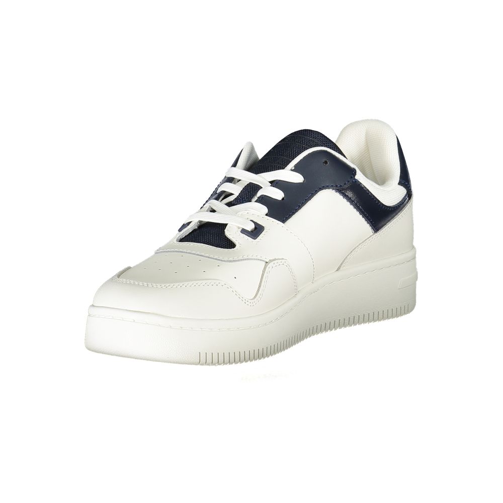 Tommy Hilfiger Leather & Polyester Color-Block Sneaker — White, view 3