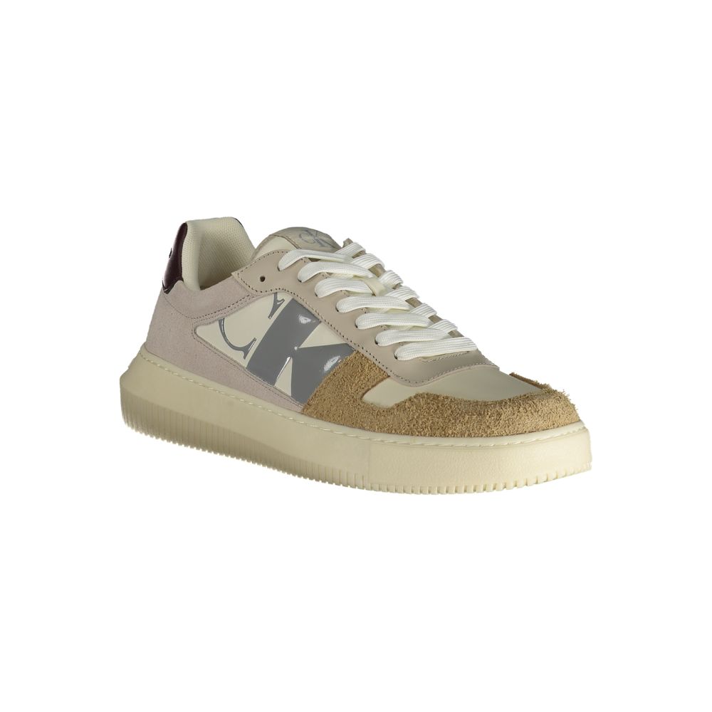 Calvin Klein Mixed-Material Low-Top Sneaker — Beige, view 2