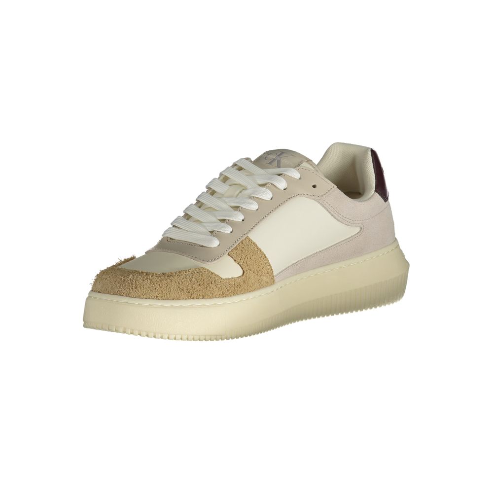Calvin Klein Mixed-Material Low-Top Sneaker — Beige, view 3