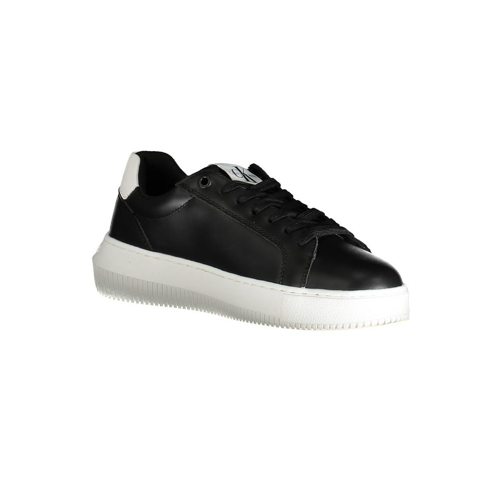 Calvin Klein Logo Leather Sneakers — Black, view 3