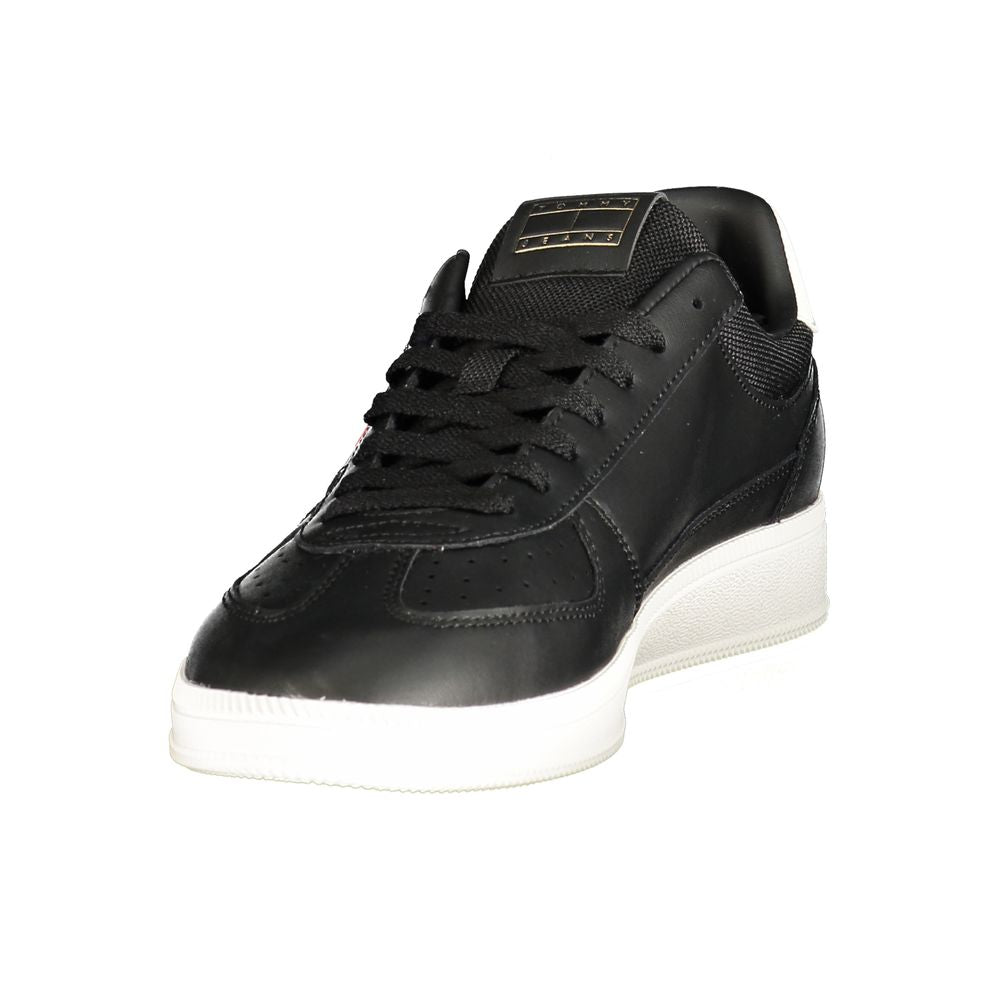 Tommy Hilfiger Leather and Polyurethane Colorblock Sneaker — Black, view 3