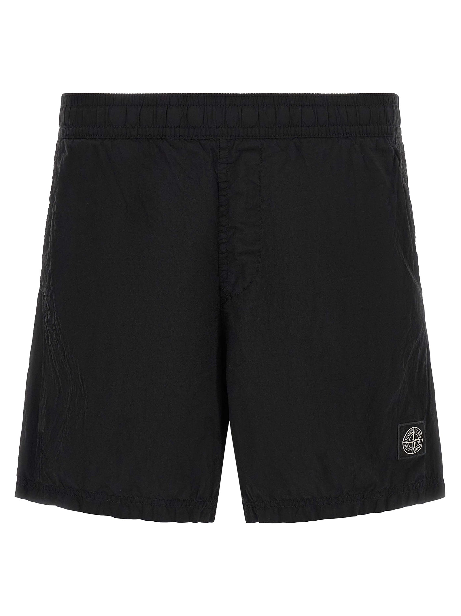 Stone Island Wrinkled Nylon Cargo Shorts — Black by Stone Island