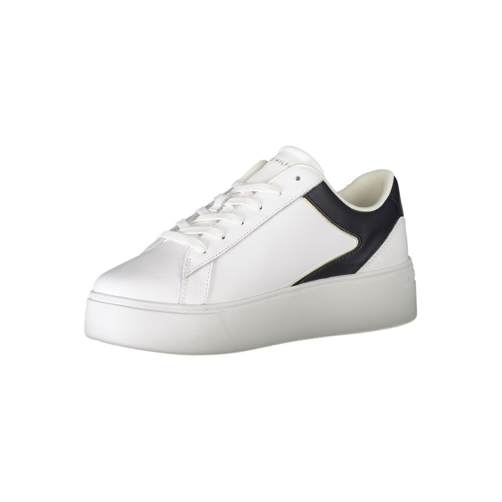Tommy Hilfiger Contrast-Paneled Leather-Polyurethane Sneaker — White, view 3