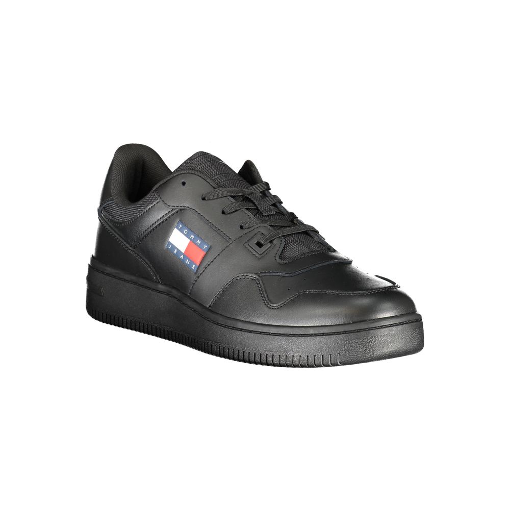 Tommy Hilfiger Logo-Embellished Leather Sneaker — Black, view 2