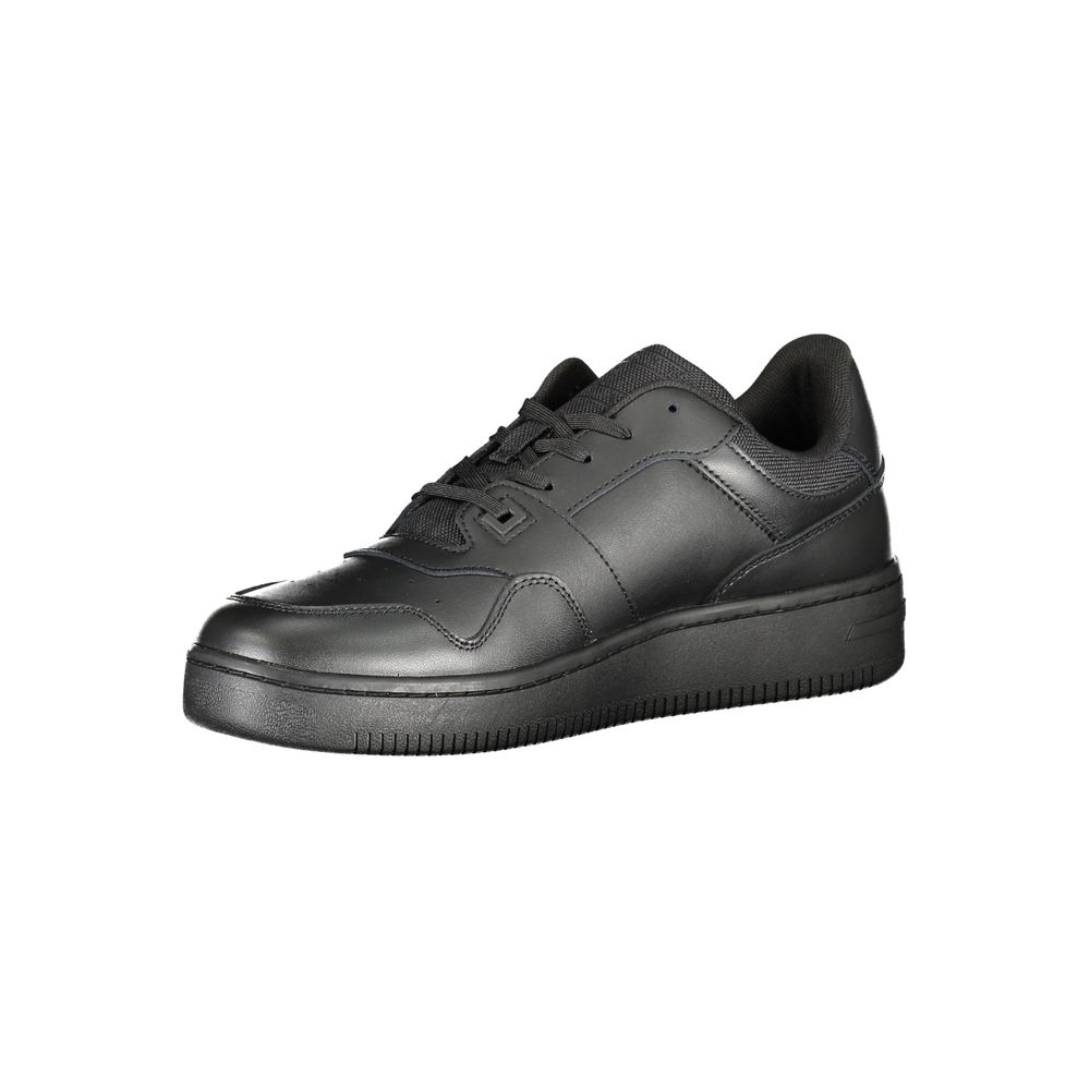Tommy Hilfiger Logo-Embellished Leather Sneaker — Black, view 3