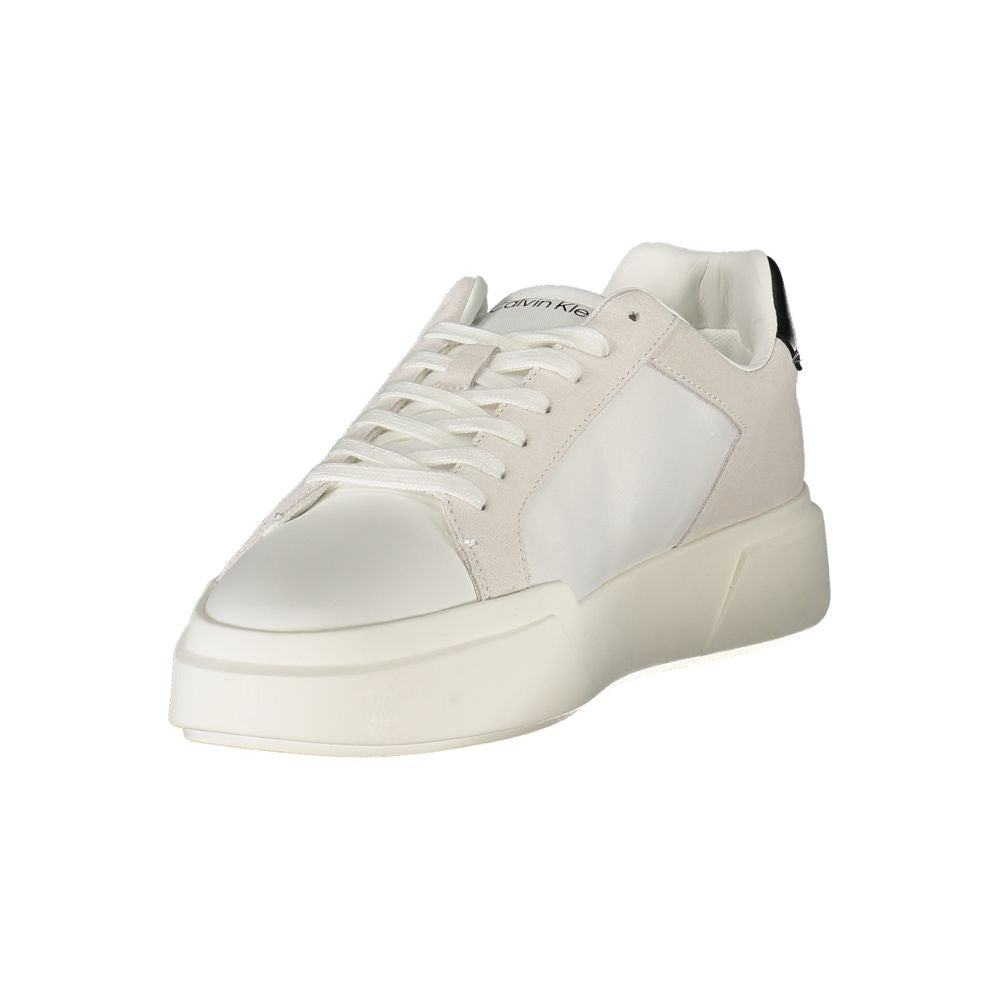 Calvin Klein Leather Color-Block Sneaker — White, view 3