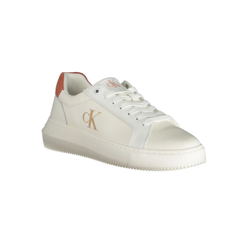 Calvin Klein Logo-Print Leather Sneaker — White, view 2