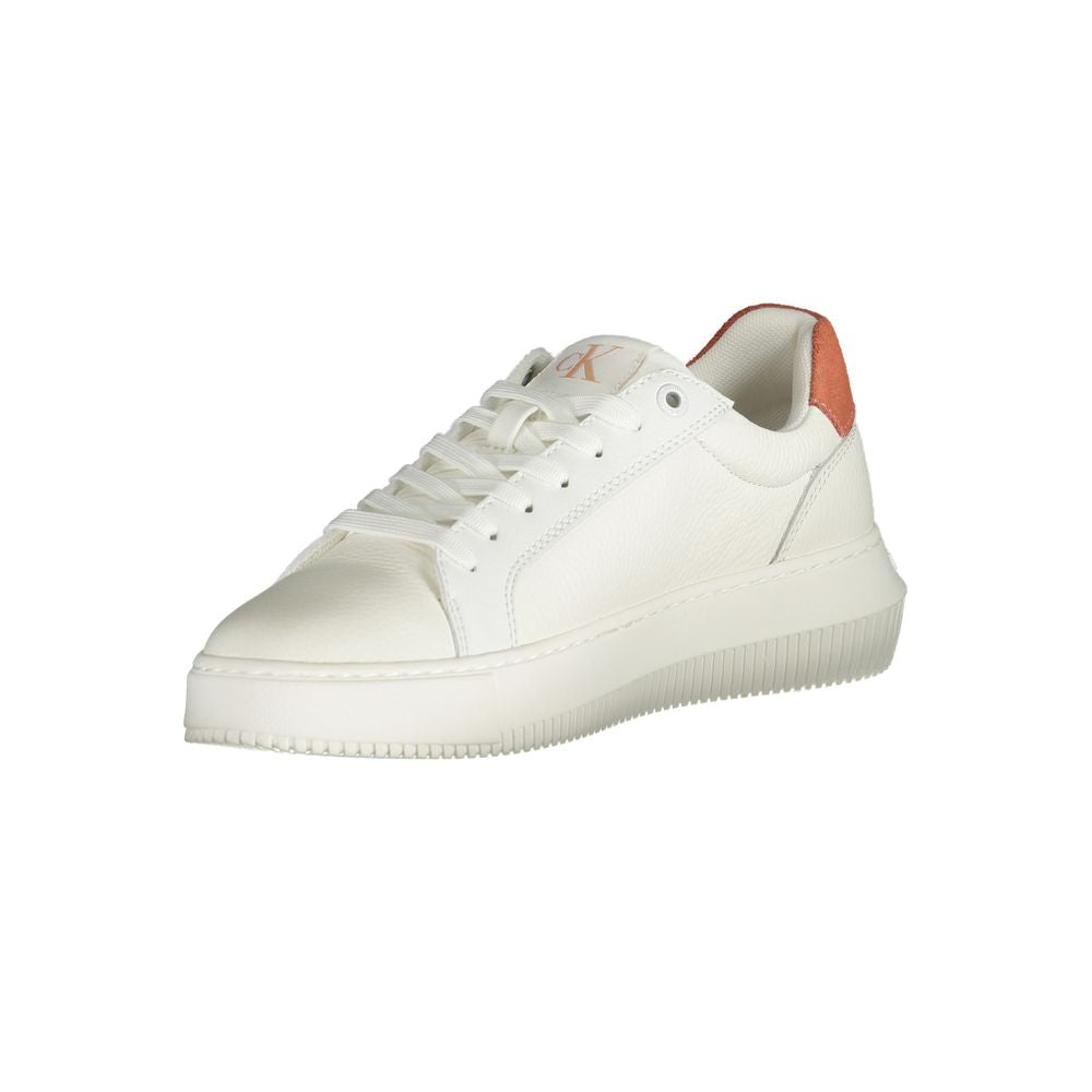 Calvin Klein Logo-Print Leather Sneaker — White, view 3