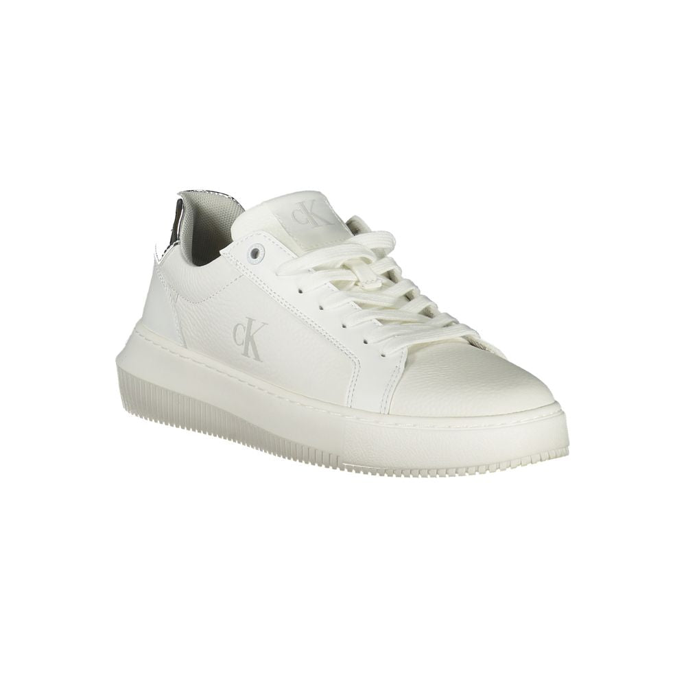 Calvin Klein Logo-Embroidered Leather Sneaker — White, view 2