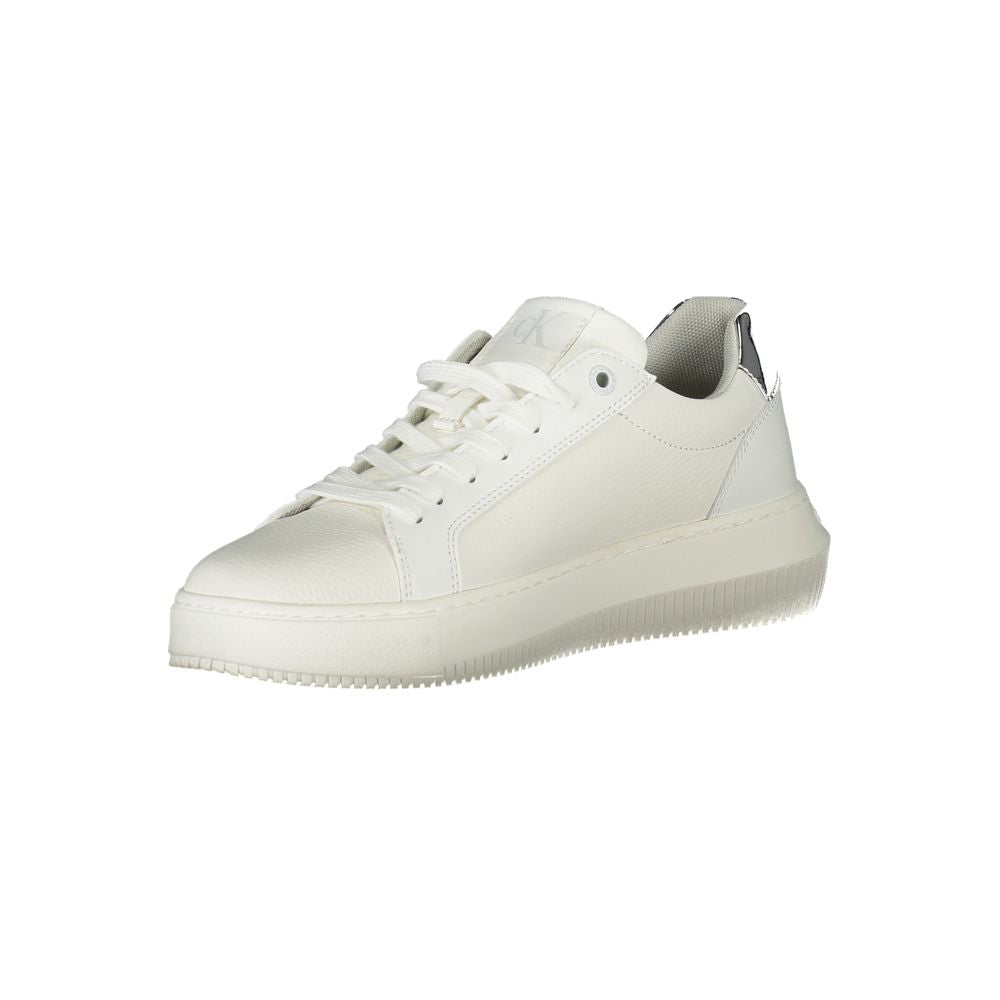 Calvin Klein Logo-Embroidered Leather Sneaker — White, view 3