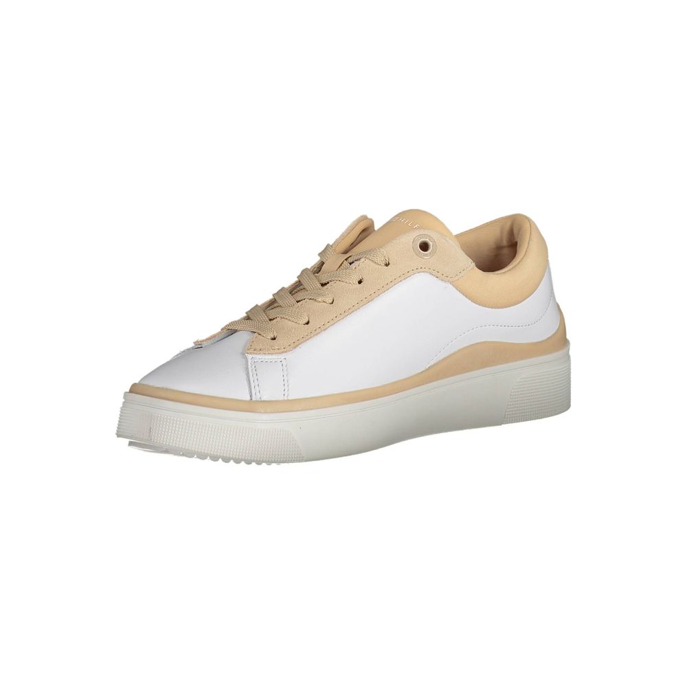 Tommy Hilfiger Leather and Polyester Colorblock Sneaker — White, view 3