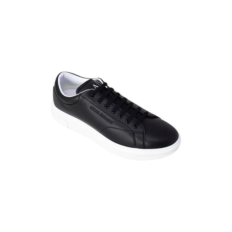 Armani Exchange Leather Low-Top Sneakers — Black, view 3