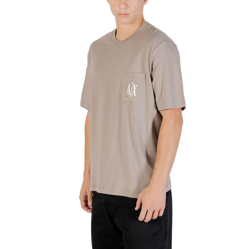Armani Exchange Logo Pocket Cotton T-Shirt — Brown, view 3