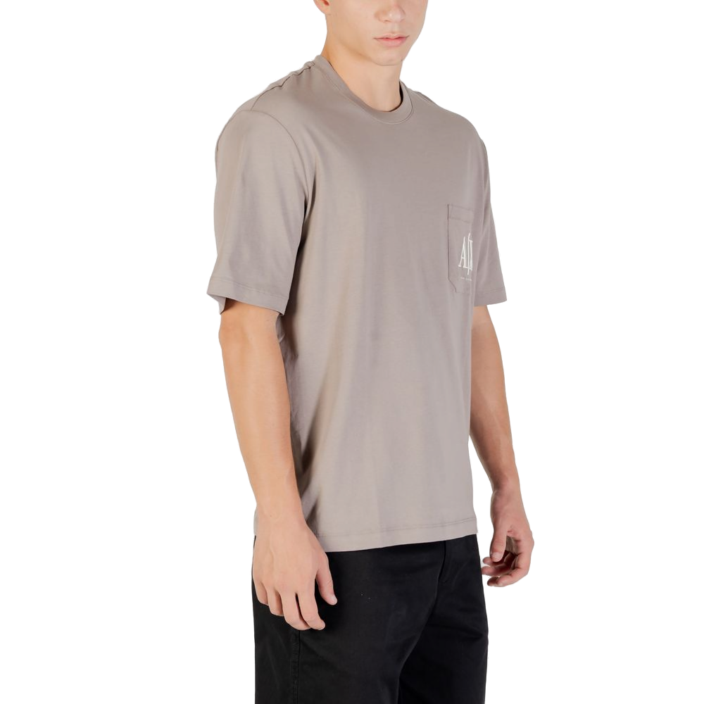 Armani Exchange Logo Pocket Cotton T-Shirt — Brown, view 4