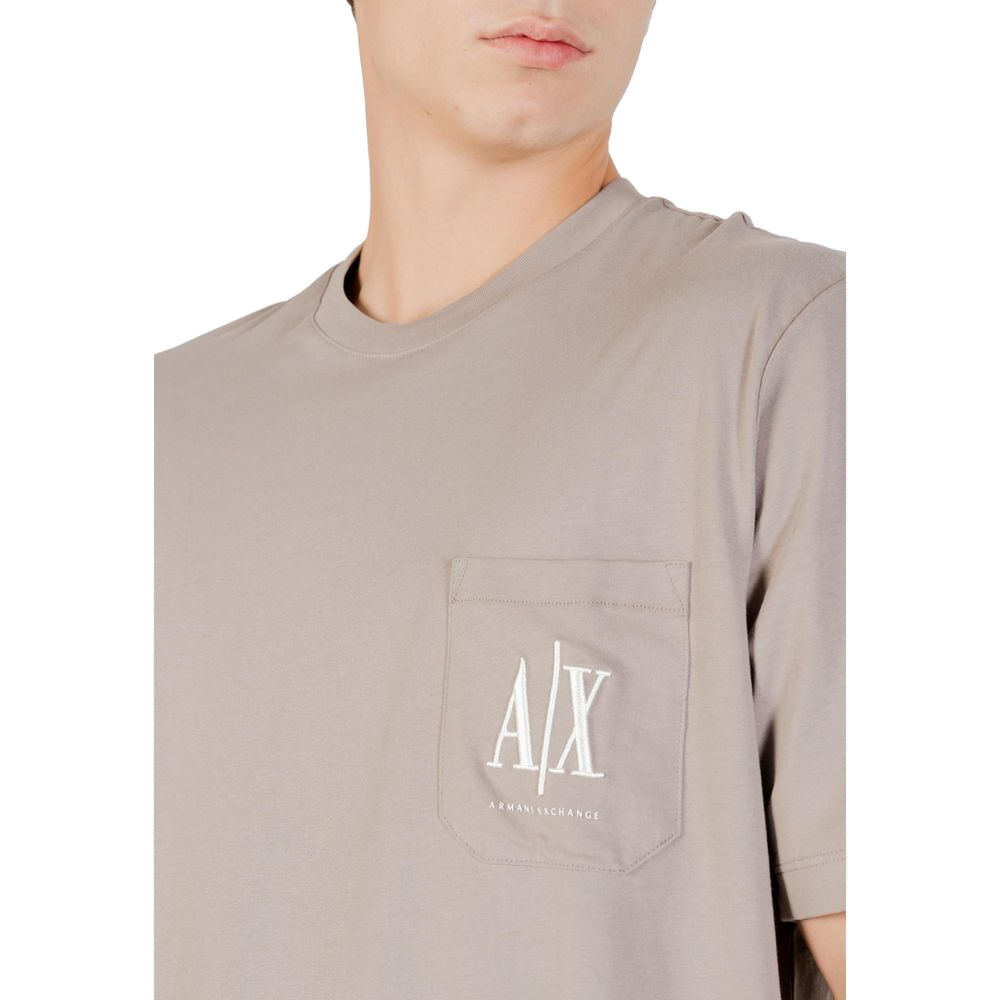 Armani Exchange Logo Pocket Cotton T-Shirt — Brown, view 5