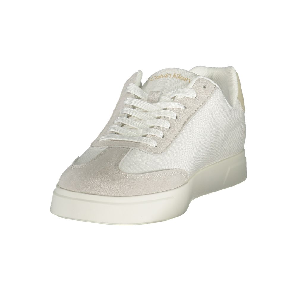 Calvin Klein Mixed-Material Low-Top Sneaker — White, view 3
